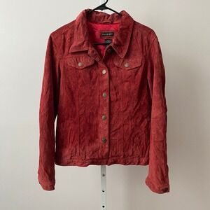For Joseph Suede Boho Western Trucker Jacket Medium Red Leather Coat B810-236